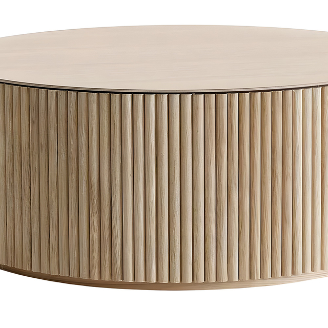 Tavolino da salotto rotondo svedese in legno massello di frassino