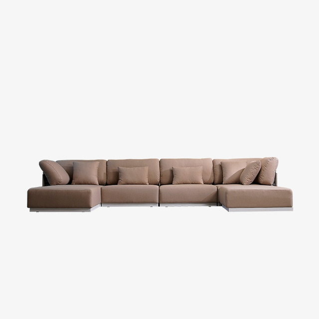 Set di divani componibili moderni da esterno in rattan a forma di L a 4-5 posti con ottomana