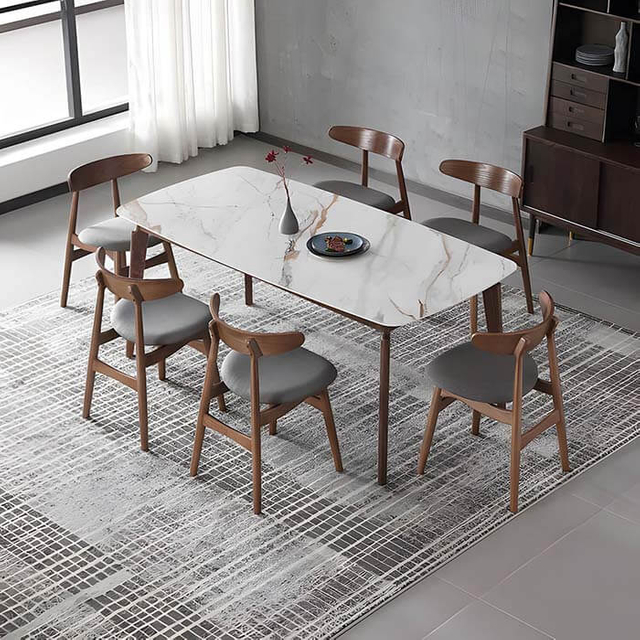 Tavoli da pranzo moderni in marmo bianco rettangolare con base a piedistallo