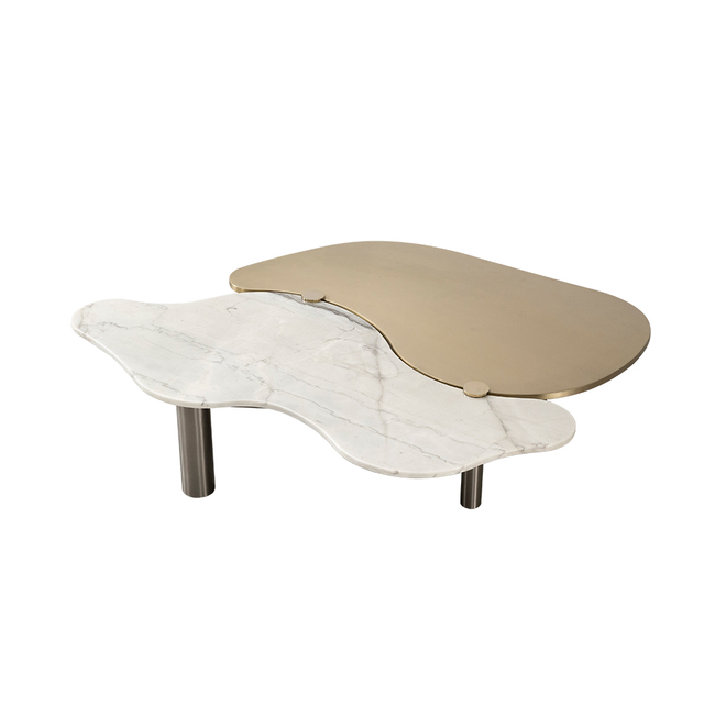 Tavolino da caffè in marmo di lusso leggero in acciaio inossidabile con doppio materiale di giunzione 