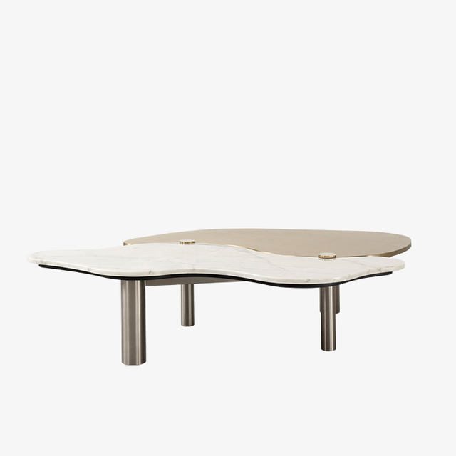 Tavolino da caffè in marmo di lusso leggero in acciaio inossidabile con doppio materiale di giunzione 