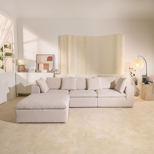 Divano componibile moderno bianco in 4 pezzi con cuscini/cuscini imbottiti in piuma Comodo divano