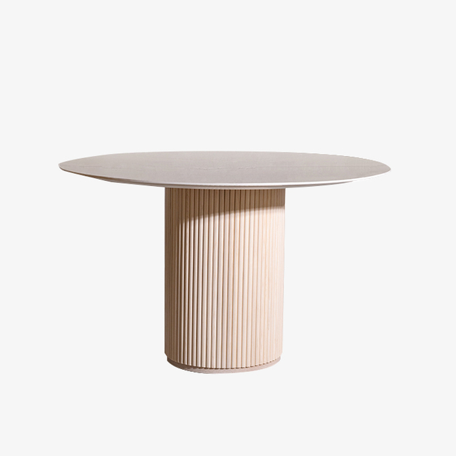 Tavolo da pranzo moderno rotondo con piano in marmo e base in legno per sala da pranzo in cucina