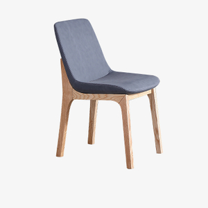 Sedia da pranzo moderna in velluto blu con gambe in legno