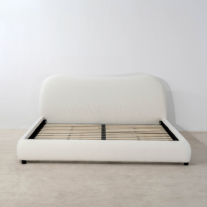 Struttura letto king size minimalista a forma di orecchio bianco con testiera