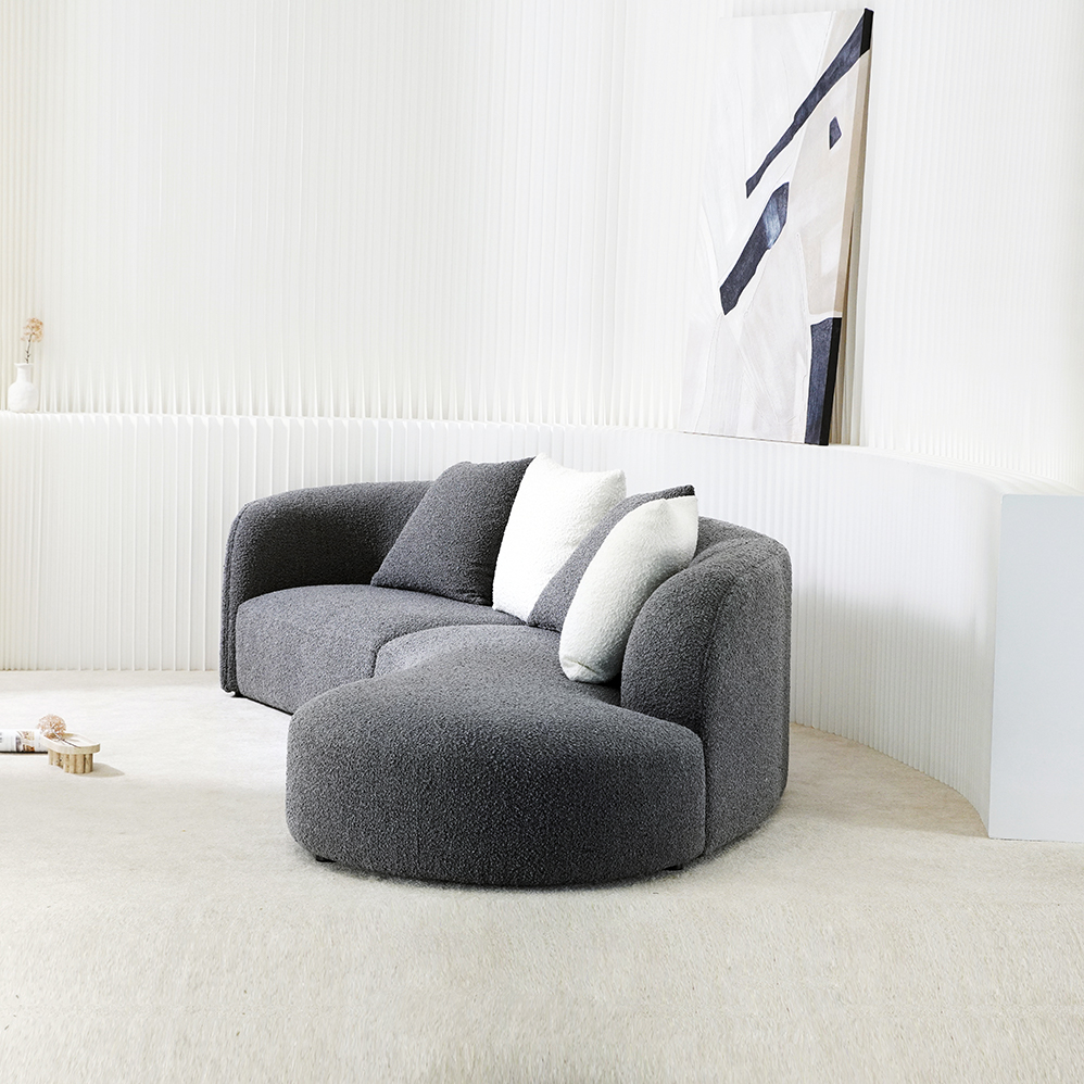 Divano curvo moderno soggiorno tessuto Boucle componibile in velluto bianco in attesa set di divani curvi creativi per l\'appartamento del salone di bellezza della casa