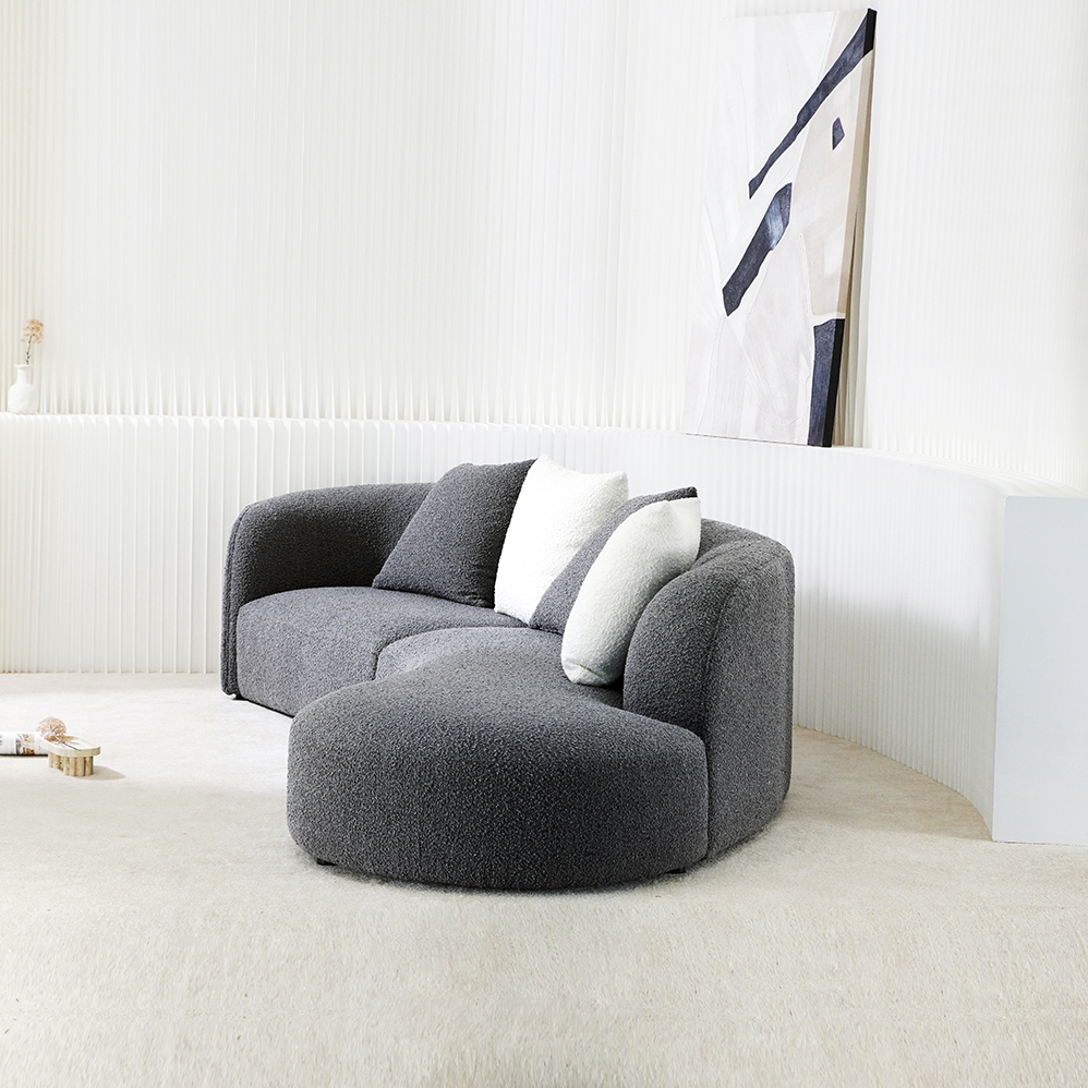 Divano curvo moderno soggiorno tessuto Boucle componibile in velluto bianco in attesa set di divani curvi creativi per l'appartamento del salone di bellezza della casa