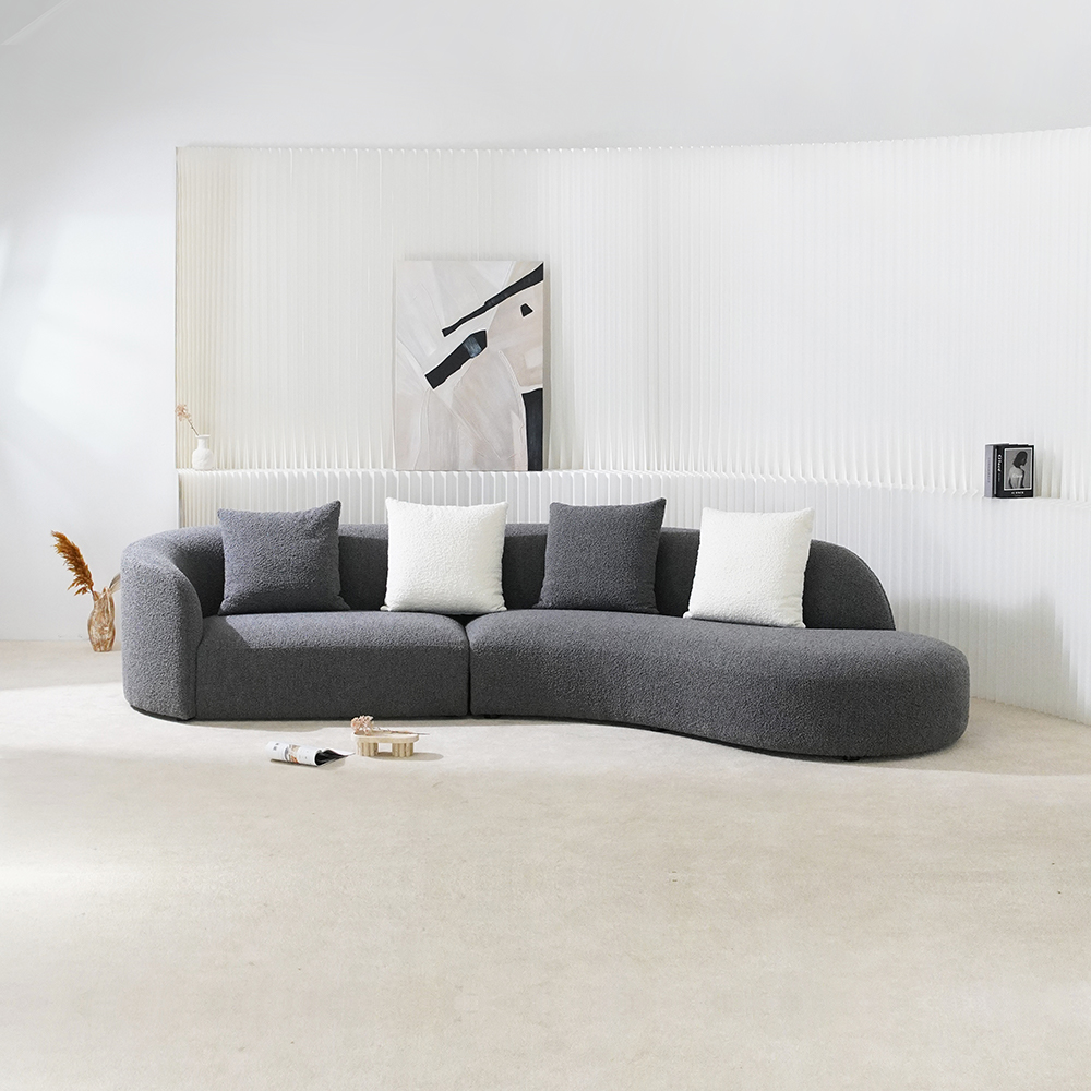 Divano curvo moderno soggiorno tessuto Boucle componibile in velluto bianco in attesa set di divani curvi creativi per l\'appartamento del salone di bellezza della casa