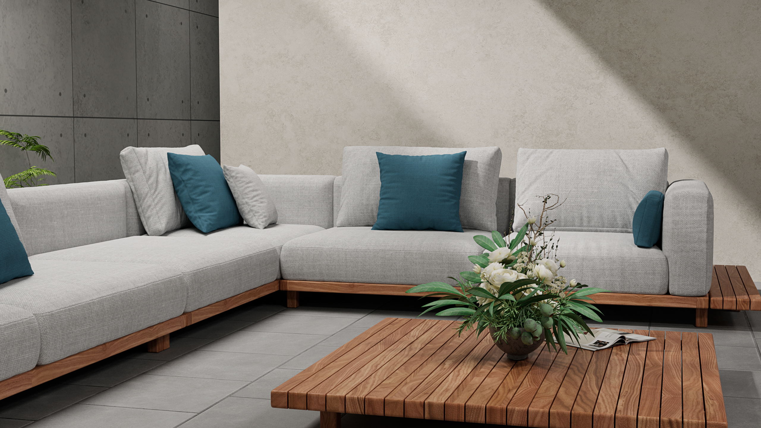 Set di divani componibili modulari per esterni in teak