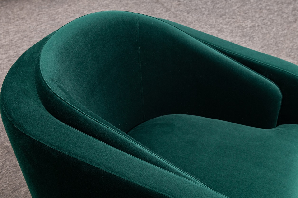 Poltrona lounge moderna imbottita in velluto verde con gambe dorate