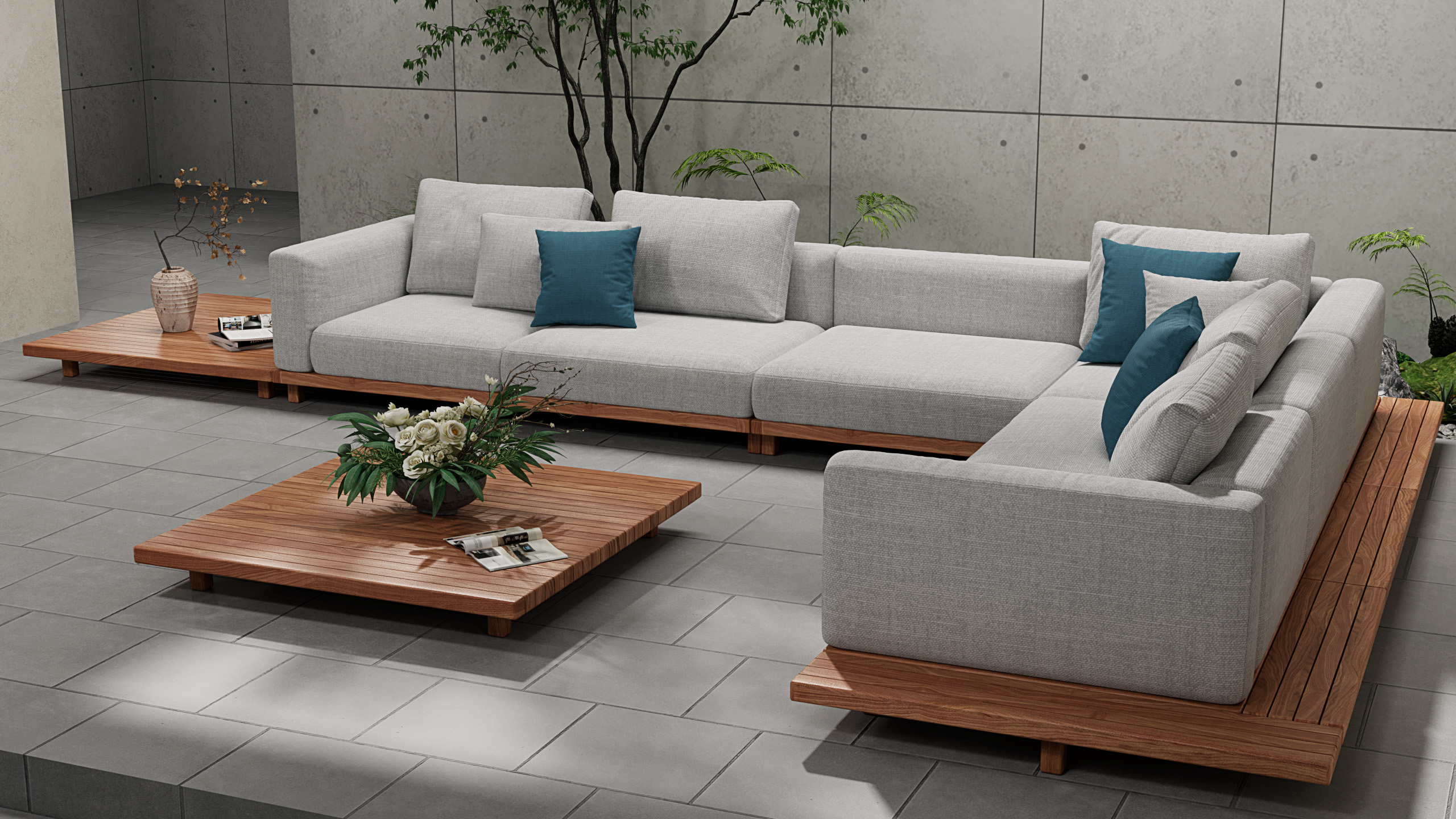 Divano da esterno a forma di L