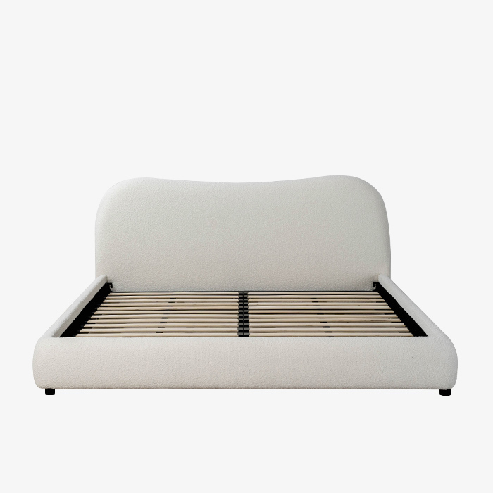 Struttura letto king size minimalista a forma di orecchio bianco con testiera