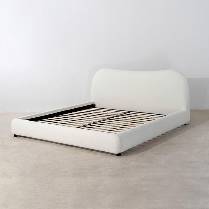 Struttura letto king size minimalista a forma di orecchio bianco con testiera